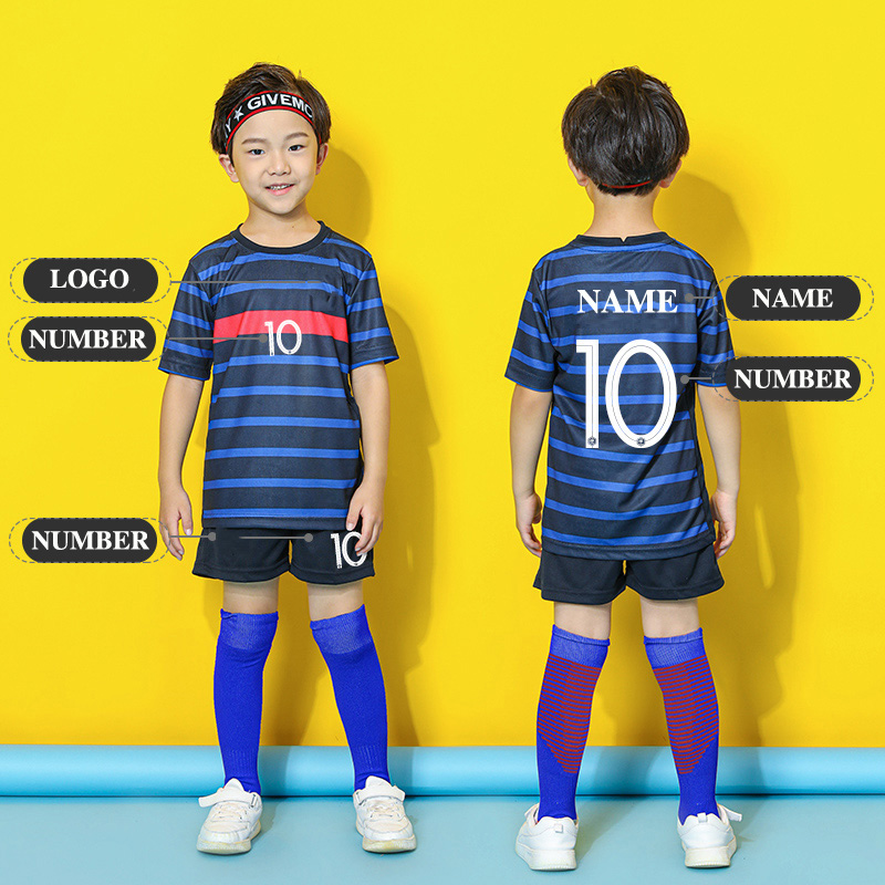 Children Soccer Sets For Boys Girls Customizable France Club Team Name Logo Short Sleeve Jerseys Shorts Training Soccer Uniforms